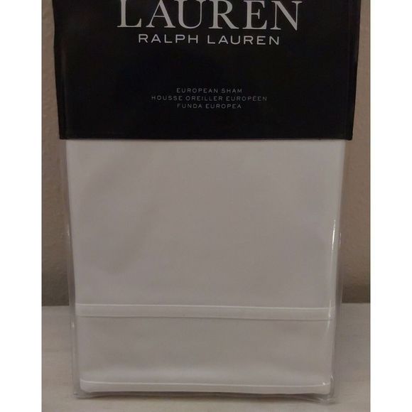 Ralph Lauren SPENCER BORDER SATEEN 100% Cotton WHITE European Euro Pillow Sham - Picture 3 of 10